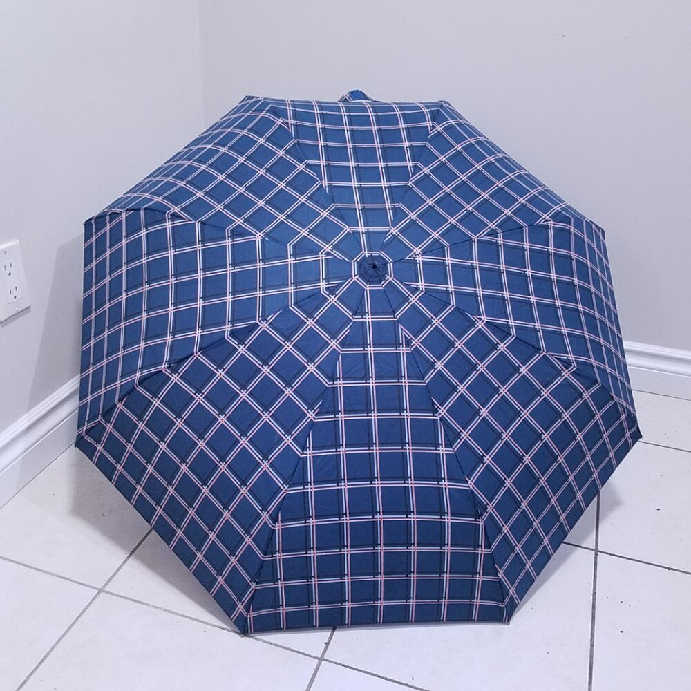 Premium Rain Umbrella Blue Plaid Joe Fresh - Push Button Open and Close